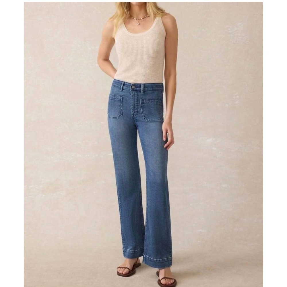 Faherty Stretch Terry Patch Pocket Pants Women 26 Riverton Wide Leg Boho Preppy
